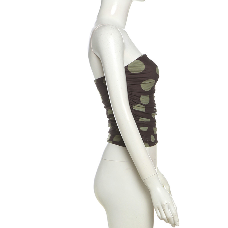 Klalien Casual 2 Bộ Không Tay Lưng Không Dây Dây In Điểm Vest + Màu Trơn Quấn Hông Skinny Váy Mùa Hè Hot Chick Gợi Cảm Phụ Nữ Mới