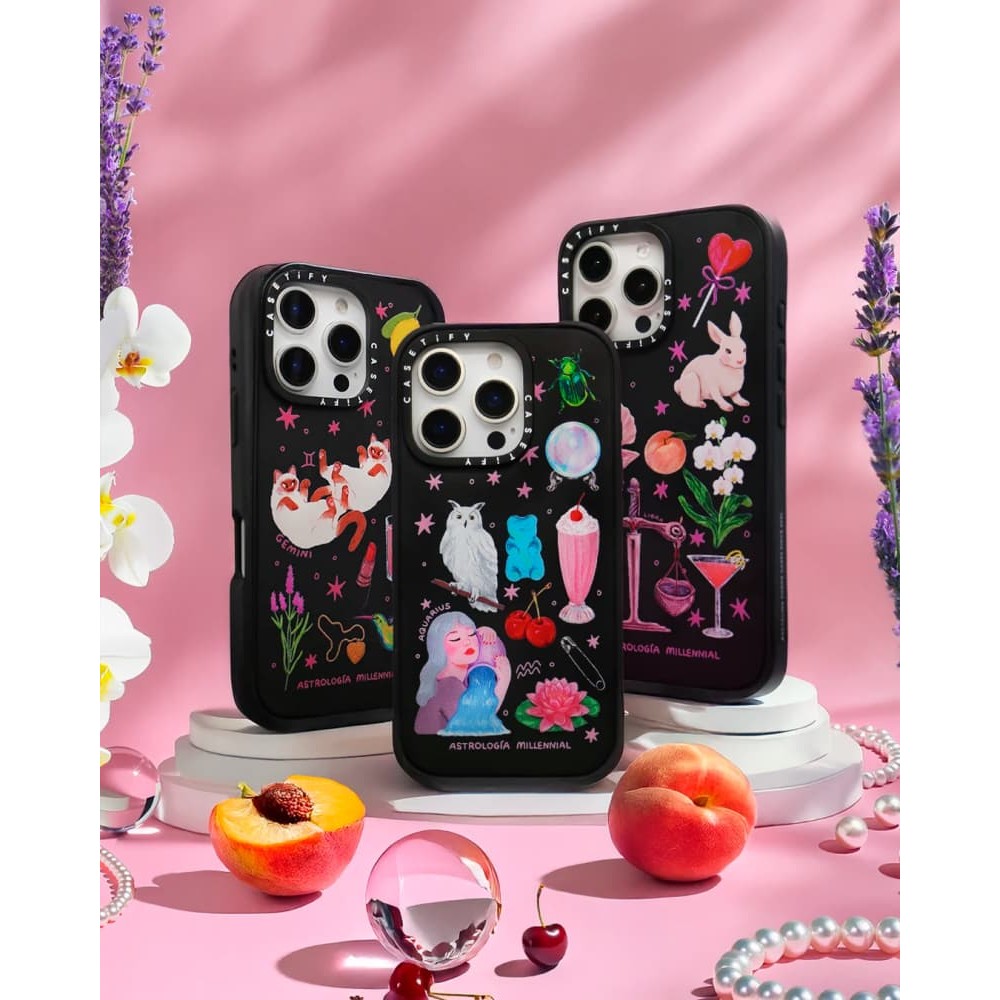 CASETiFY X Astrología Millennial Aquarius Case Matte Black Matte Purple Matte RosePink Clear Hard Case Impact Case cho Apple IPhone 13 14 15 16 Pro Max có hộp