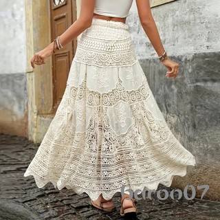 Váy chữ A mùa hè dành cho nữ Váy dài móc Boho Flowy dành cho du lịch đi biển mua sắm