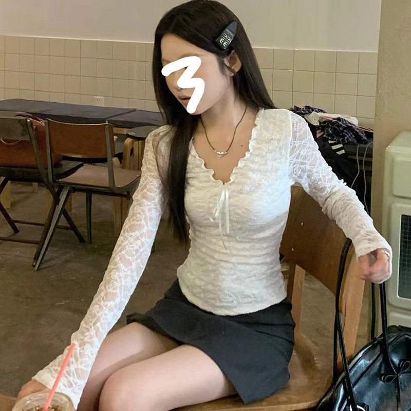 Milyfashion Thời Trang Hot Girl Ren Dài Tay Áo Thun Nữ Đầu Thu Phong Cách Mới Sang Trọng Ngắn Đế Cao Cấp Bên Ngoài Top Hợp Thời Trang
