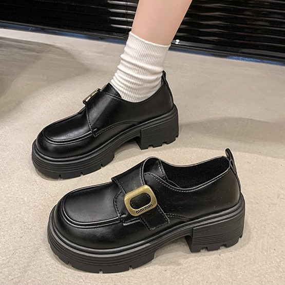 Giày Loafer gót vuông 5,5 cm đế dày Mũi Tròn Mẫu Mới mùa thu đông Giày loafer PU thời trang dễ phối mặc bên ngoài miệng sâu nhẹ nhàng thoải mái giày đi làm giày một lớp chuyên nghiệp giá sỉ tại xưởng