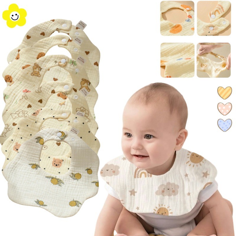 Yếm Xô Muslin Cho Bé Gái Bé Trai 6 Lớp Organic Tròn An Toàn Cho Da Trẻ Sơ Sinh Thấm Dãi, Ăn Dặm, Uống Sữa
