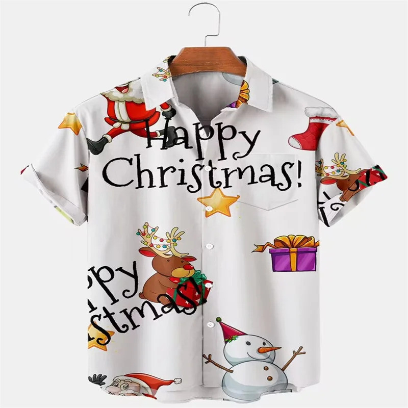 Fashion Milu deer Snowman Men's Oversized Long Sleeve Shirt 3D Christmas Holiday Print