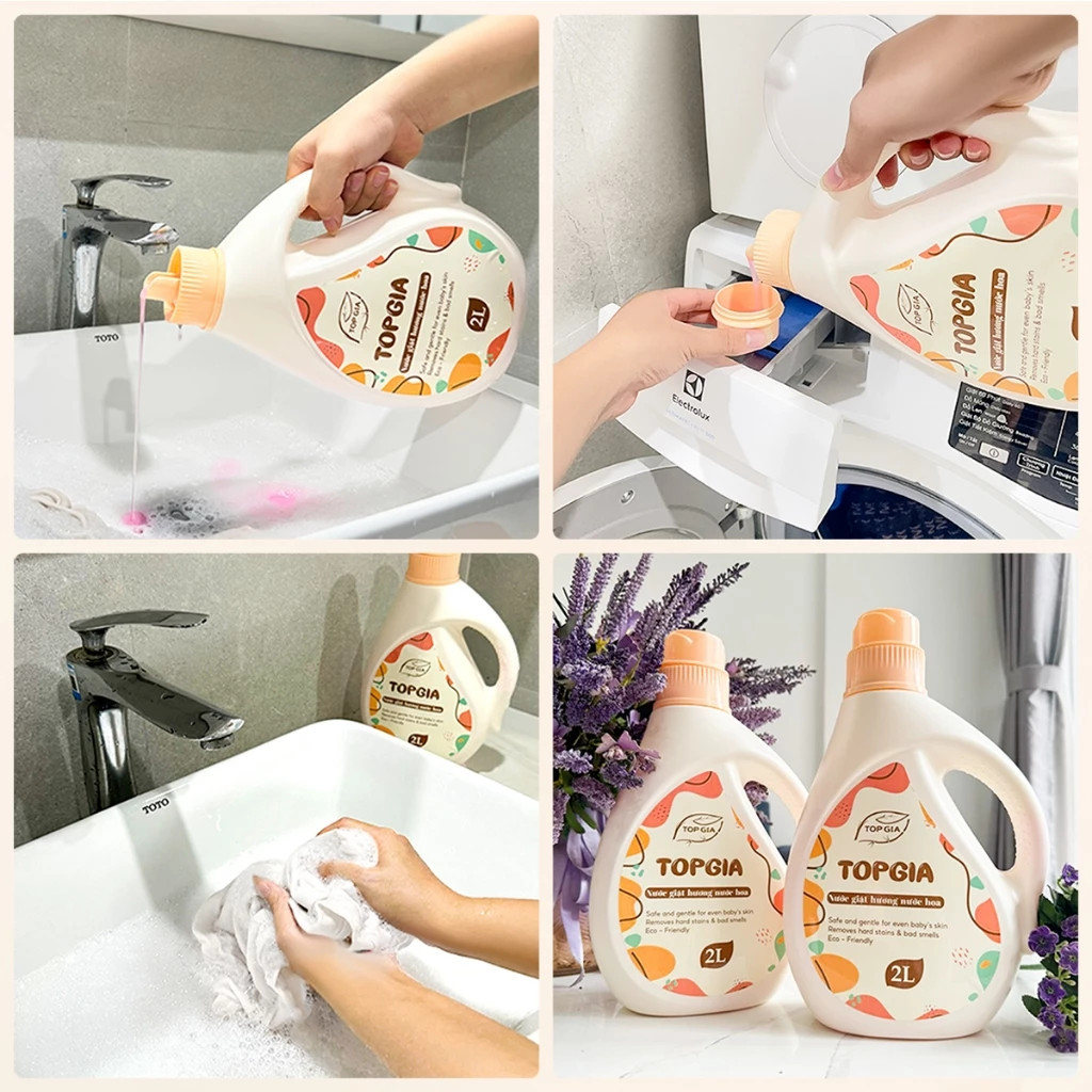 (CAN 2LIT) Nước giặt xả sắc Hương Nước Hoa Top Gia 2in1, can 2 lít khử khuẩn lành mạnh, lưu hương tới 24H