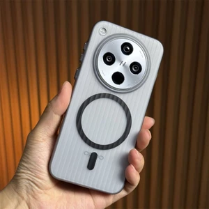 Dành Cho OPPO Find X9 Pro X8 Pro X7 Siêu Mỏng Thời Trang Đơn Giản Sóng Từ Tính Bóng Lưới Micro Mờ Kim Loại Nút Cá Nhân Full Cover Vỏ Điện Thoại Chống Sốc