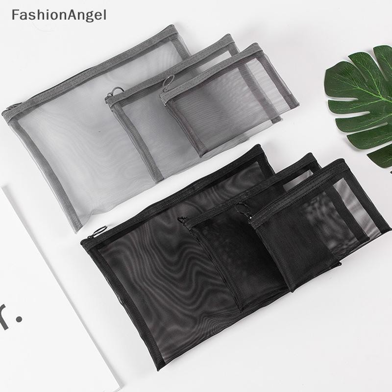 Fashionangel 1 Chiếc Du Lịch Màu Xám Lưới Đen Túi Đựng Mỹ Phẩm Dây Kéo Túi Trang Điểm Nữ Rửa Vệ Sinh Túi Đựng Trang Điểm Túi Bảo Quản Di Động VN