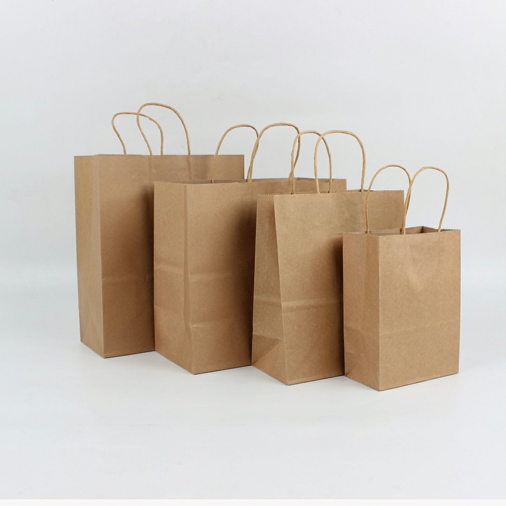 Set 25 Túi giấy Kraft xi măng trơn Nhật Bản chất lượng cao đóng gói đồ ăn quà tặng in logo thương hiệu FE123