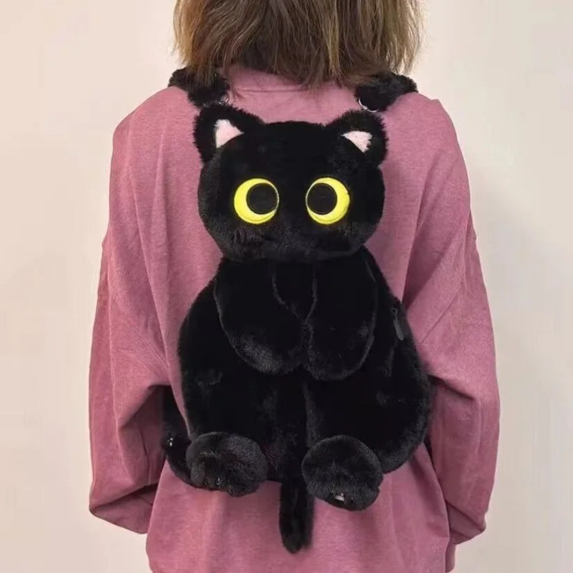 Kawaii Big Eyes Cat Sang Trọng Ba Lô Dành Cho Nữ Hoạt Hình Đa Năng Ngộ nghĩnh Mèo Đen Túi Đeo Ngang Dung Tích Lớn Hơn Túi Tote