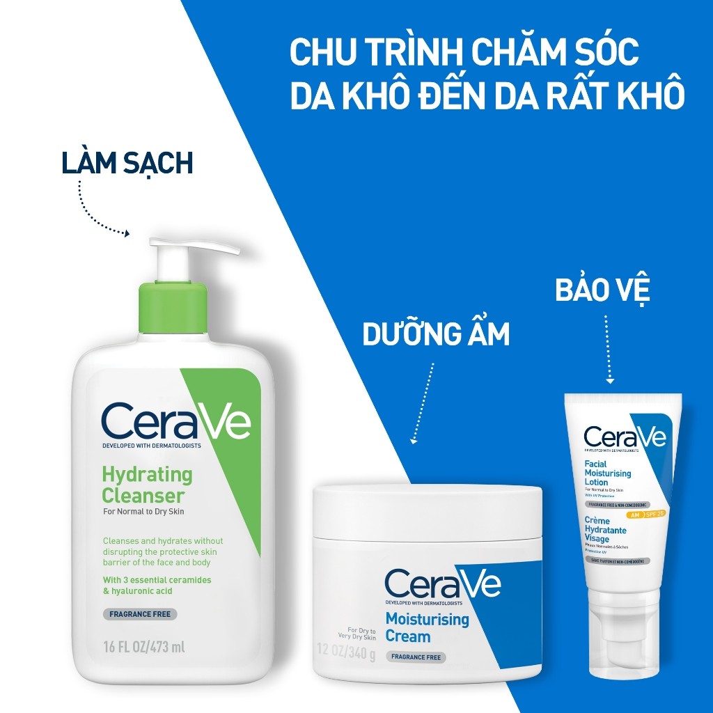 Kem Dưỡng Ẩm Cerave Moisturizing Cream Dành Cho Da Khô - Bảo vệ da, khôi phục màng ẩm cho da