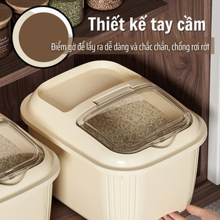 Thùng Đựng Gạo Nắp Đậy Chắc Chắn Đậy Kín Ngăn Côn Trùng, Ẩm Mốc Thành Nhựa Dày Dặn 6kg/10kg/15kg