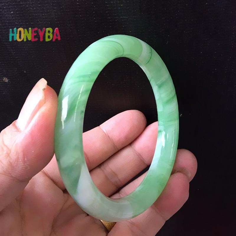< Honeyba > Vòng tay giả ngọc bích màu xanh lá cây Vòng tay cổ điển dành cho nữ Quà tặng trang sức