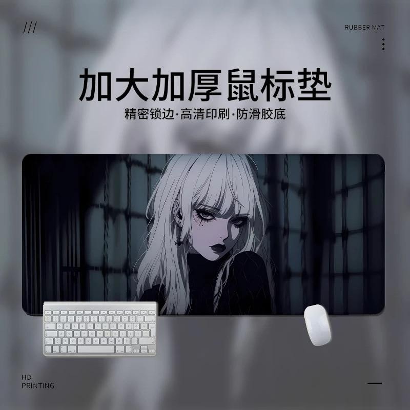Tấm lót chuột bé gái Anime đen lớn Tấm lót bàn Bishoujo để chơi game, đế cao su chống trượt