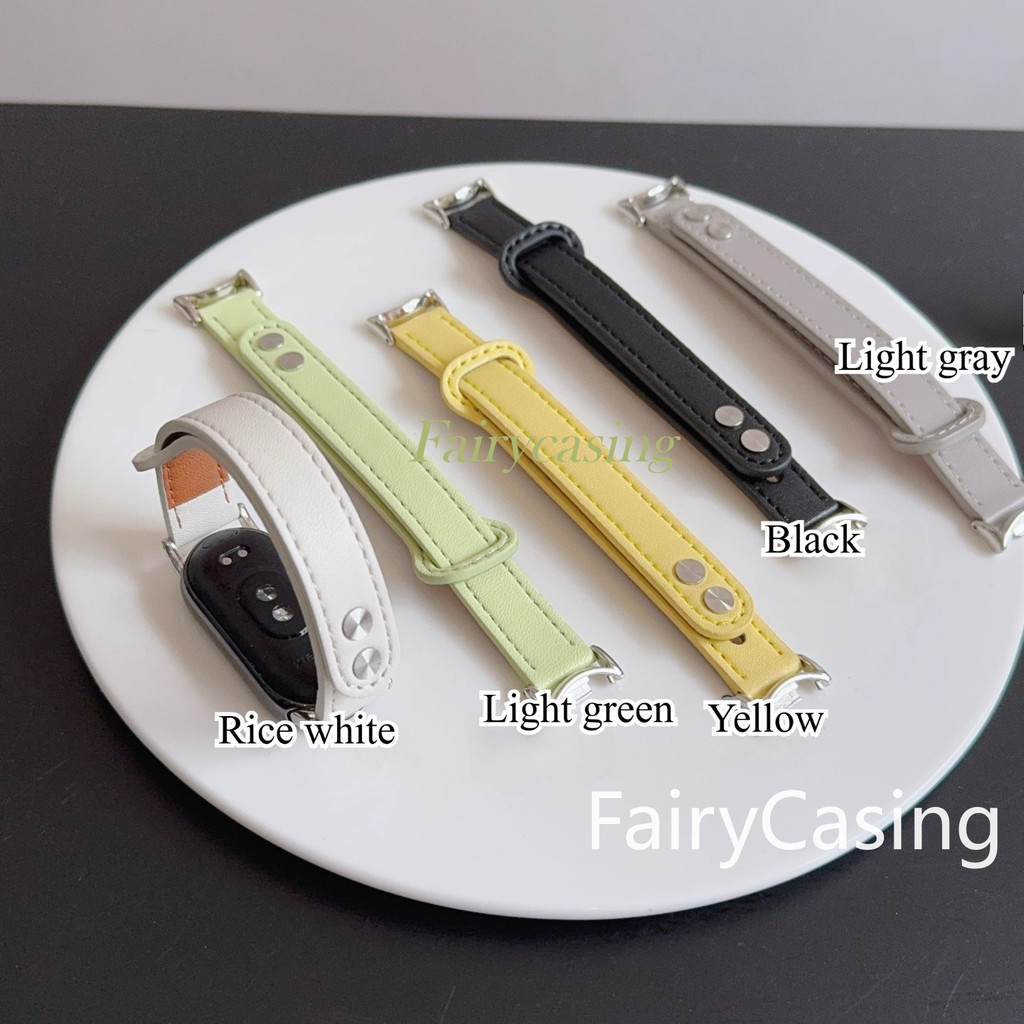 Dây da mỏng xanh lá mới cho Mi Band 10/9/8/7/6/5/4/3, vòng cổ tay tương thích Xiaomi Band 10NFC