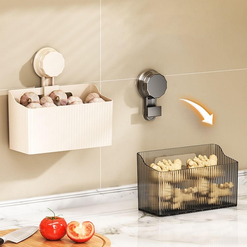 Giỏ đựng đồ nhà bếp CHEESELY, Hộp đựng gia vị dung tích lớn trong suốt, Cốc hút treo tường di động Giá đựng đồ phòng tắm cho tỏi gừng hành tây