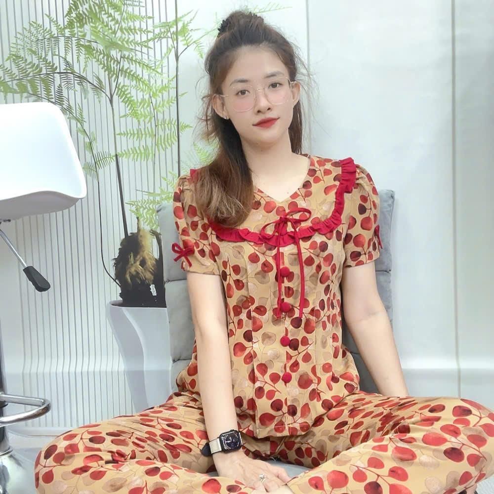 [Xã Kho] Đồ bộ lụa Mango cổ vuông bèo tay ngắn quần dài áo chích ly từ 40 tới 65kg