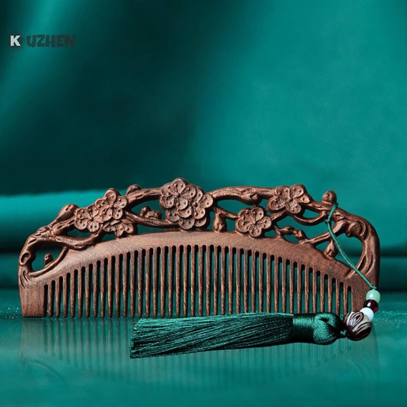 Kuzhen Gỗ Đàn Hương Tự Nhiên Lược Gỗ Chắc Chắn Khắc Tinh Tế Lotus Lược Chống Tĩnh Điện Râu Lược Thủ Công Tạo Kiểu Tóc Quà Tặng HOT