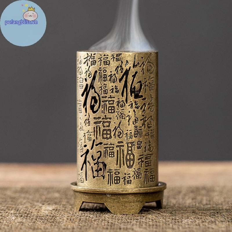 Pufangbliss Hợp Kim Lư Hương Giá Đỡ Vuông Xi Lanh Dọc Lư Hương Trong Nhà Hương Trang Trí Nhà Hương Trung Quốc Lư VN