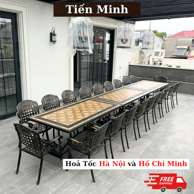 Bộ bàn ghế sân vườn ngoài trời HCN Bộ bàn ghế ban công ngoài trời nhôm đúc Mặt Đá Bàn ghế ngoài trời