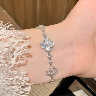 Vòng tay nữ cỏ 4 lá Vỏ Tự Nhiên Kẻ Sọc Zircon Vòng Tay Hồng Đỏ May Mắn Bốn Lá Cỏ Ba Lá Vàng Tinh Tế Ánh Sáng Sang Trọng Có Thể Điều Chỉnh Vòng Tay
