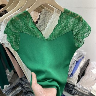 M-4XL Size Lớn Top Nữ [10.000 Size Lớn Nữ 2025 Ice Silk Ren Khâu Ren Ren Top Camisole Nữ Cổ Chữ V Đáy Áo Sơ Mi Bên Ngoài Mặc Bên Trong Size Lớn Quần Áo Nữ