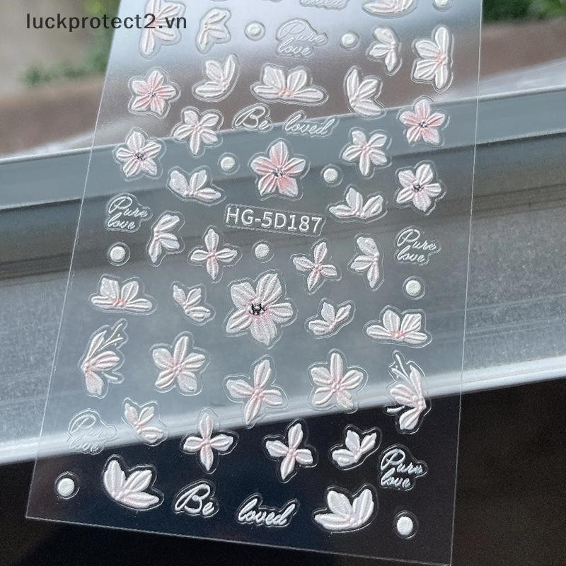 # luckpro # 5D Dập Nổi Camellia Móng Tay Dán Giảm Làm Móng Đề Can Trang Trí Móng Tay Quyến Rũ Trang Trí.