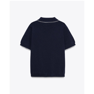 Áo Sơ mi Zara made in Morocco dệt kim xanh cổ viền lé trắng - nữ