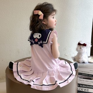 Đầm bé gái phong cách Kuromi 2026 – Váy liền polo cổ thủy thủ xếp ly dễ thương cho bé gái mặc hè