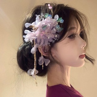 Vải hoa ngọc trai tua rua kẹp tóc chụp ảnh bầu không khí mỏ vịt mâm cặp mũ rừng phụ kiện tóc ngọt ngào