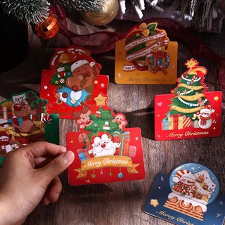 Tấm Thiệp giáng sinh, thẻ quà tặng Noel Mini phụ kiện treo trang trí in hình ông già Noel, cây thông, tuần Lộc đáng yêu