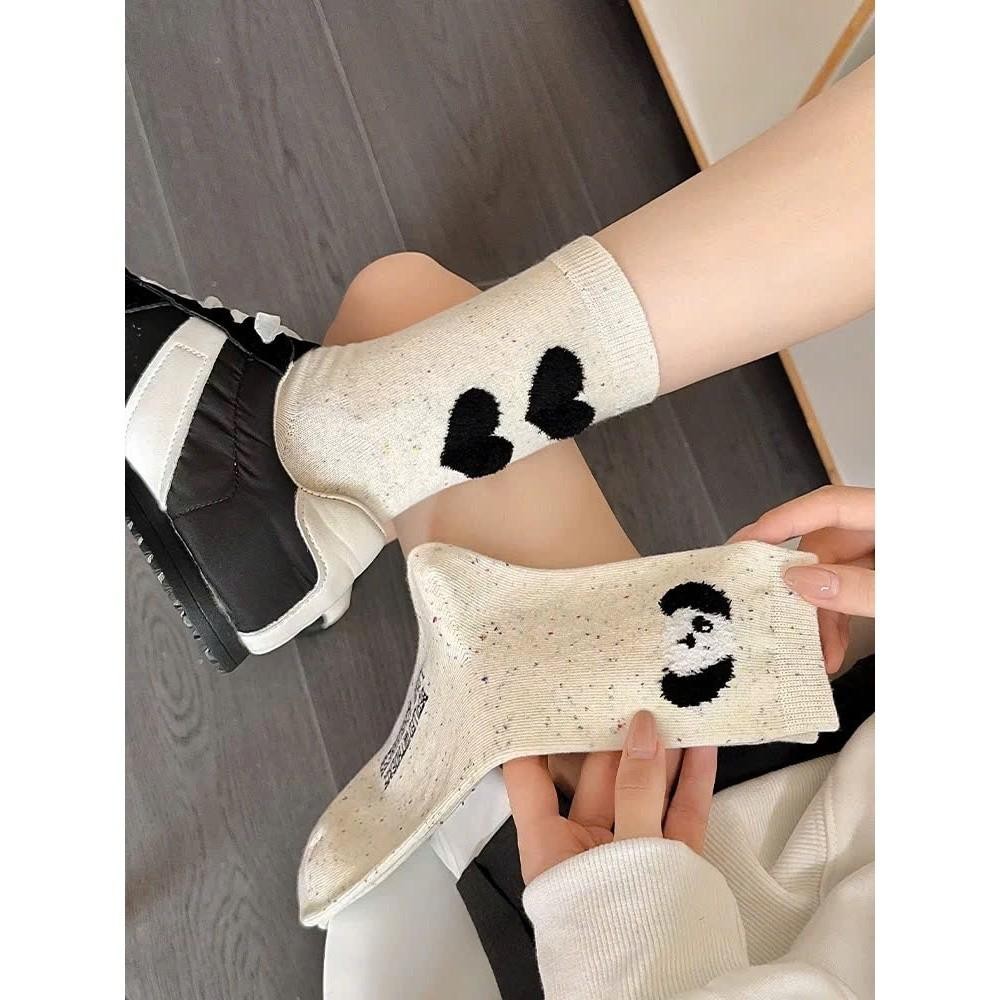 Set 10 Đôi Tất nữ cổ cao Màu Muối Tiêu Họa Tiết GẤU NƠ CHERRY siêu xinh