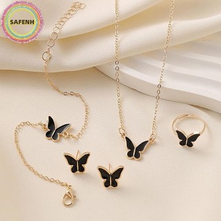 SAFENH 1 Bộ Thời Trang Tinh Tế Đơn Giản Đa Năng Vòng Cổ Vòng Tay Bông Tai Nhẫn Dành Cho Nữ Bé Gái Tiệc Cưới Bộ Trang Sức Quà Tặng VN