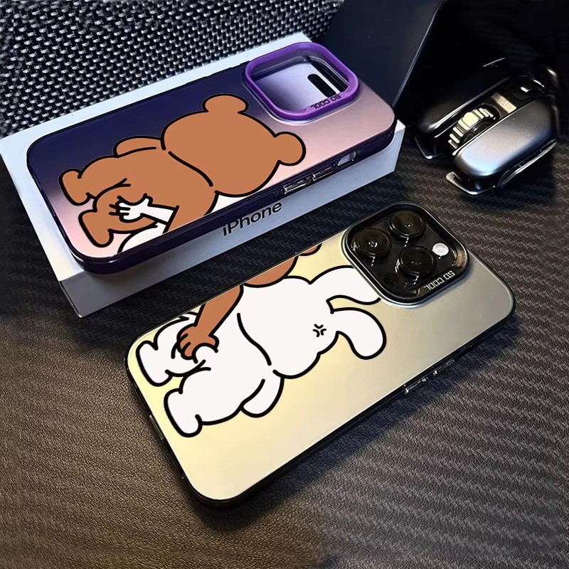 Ốp Lưng Cho iPhone 16 15 Pro Max 11 13 14 12 Pro 16e Cho iPhone 7 8 Plus XS Max X XR SE2022 Gấu Thỏ Dễ Thương Thiết Kế Cặp Đôi IMD Kim Loại Cứng Chống Sốc