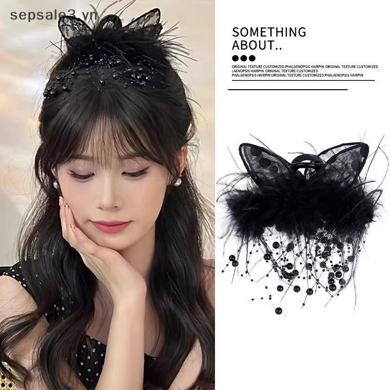 # VN # Vuốt Tóc Tai Đen Lãng Mạn Thời Trang Cao Cấp Cảm Giác Kẹp Tóc Cho Nữ Kẹp Phụ Kiện Tóc.