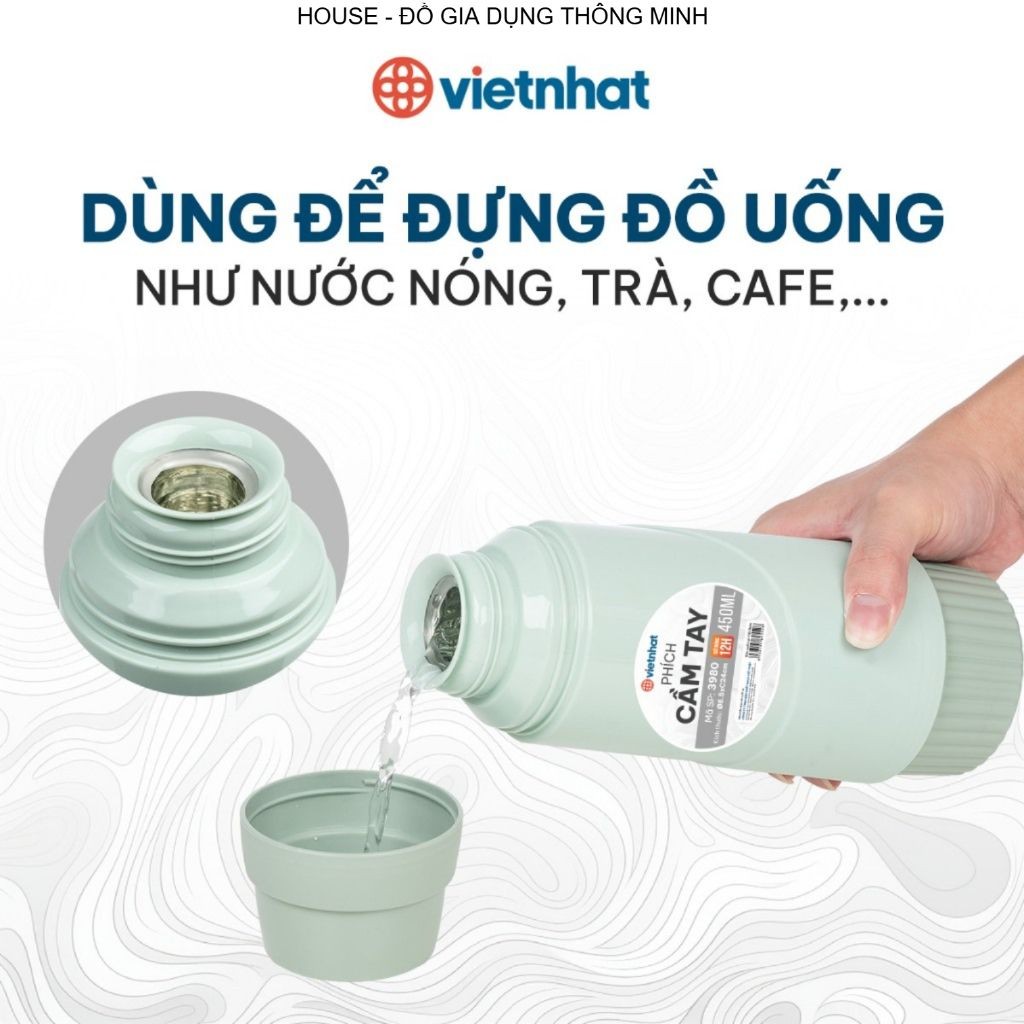 Bình Đựng Trà, Cafe, Đồ Uống Nóng Cầm Tay 450ml Chính Hãng Việt Nhật (mã 3980)