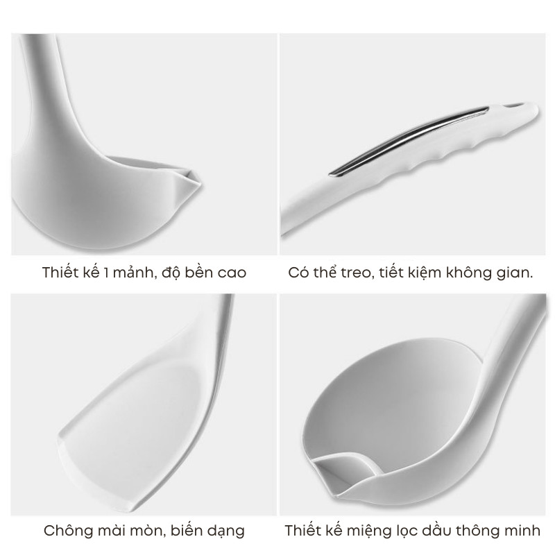 Thìa Muỗng Lọc Dầu Xẻng Lật Silicon Chống Dính Chịu Nhiệt Cao Cấp - Bộ Dụng Cụ Nhà Bếp Nấu Ăn  | 182