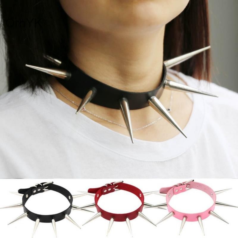 Nhà Máy Thời Trang Dài Spike Choker Punk Giả Da Cổ Mát Mẻ Đinh Tán Lớn Vòng Cổ Phụ Kiện QrhYK