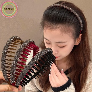 Safenh Thời Trang Đổ Xô Acrylic Kim Cương Giả Viền Tóc Cho Nữ Màu Trơn Răng Chống Trơn Trượt Tóc Phụ Kiện Tóc VN