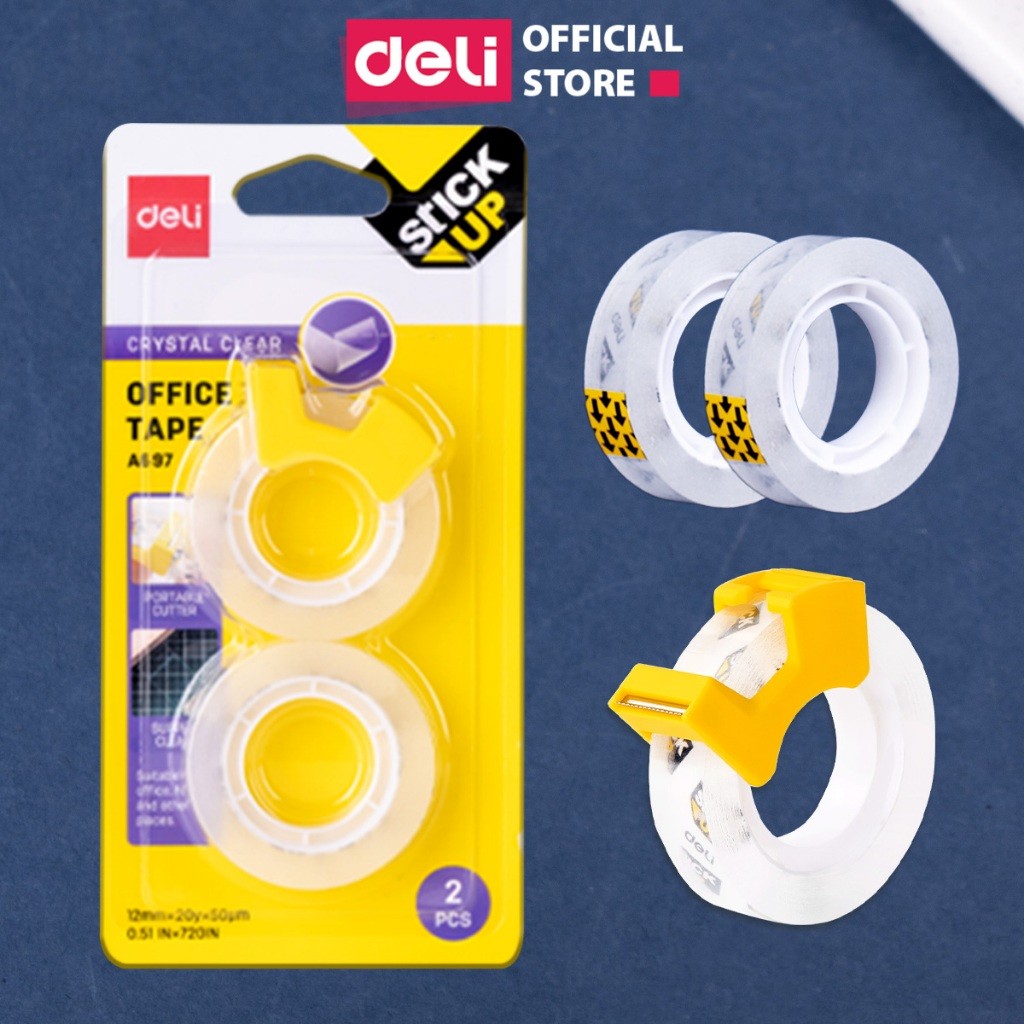 [KÈM CẮT BĂNG DÍNH] Set 2 Băng Dính Trong Suốt Deli Băng Keo Đa Năng Cho Học Sinh Văn Phòng Nhỏ Gọn Dễ Mang Theo