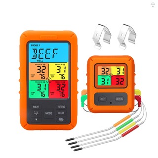 Nhiệt kế thịt không dây với 4 đầu dò 328Ft Màn hình đèn nền LCD đầy màu sắc tầm xa Hẹn giờ đếm ngược Báo động nhiệt độ Nhiệt kế BBQ từ xa kỹ thuật số cho lò nướng Barbeque Ki