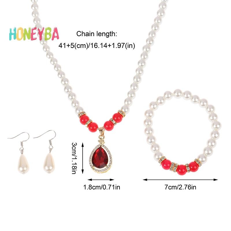 < Honeyba > Bộ trang sức ngọc trai thời trang cổ điển dành cho nữ Vòng cổ Bông tai Bộ vòng tay Tiệc cưới Trang sức Quà tặng Pendientes