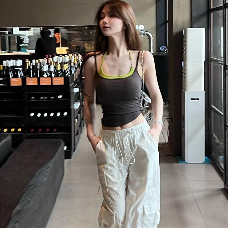 Màu sắc tương phản Khâu giả hai mảnh Dây đeo hai vai Dây buộc cổ áo Nữ