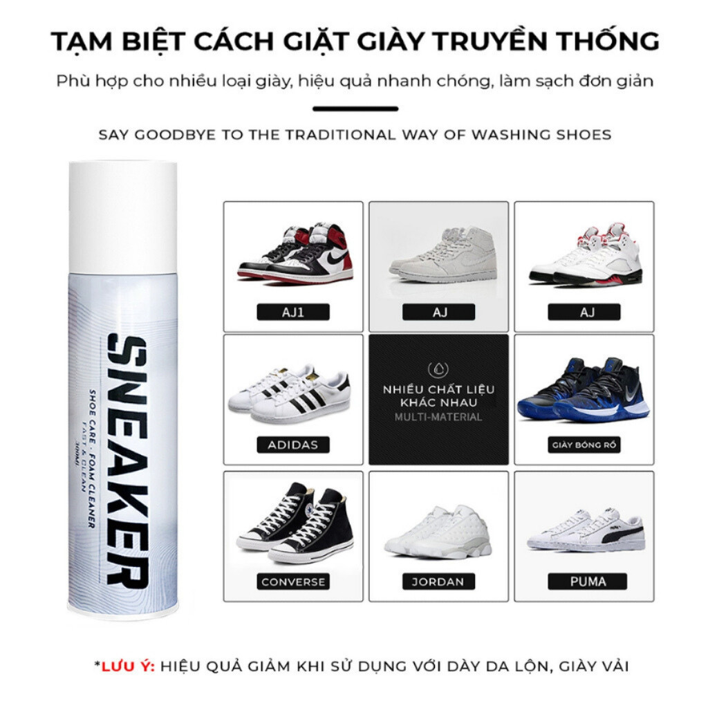 Chai xịt vệ sinh giày Sneaker Geto, Xịt vệ sinh giày xịt làm sạch giày dạng bọt xịt khử mùi hôi giày