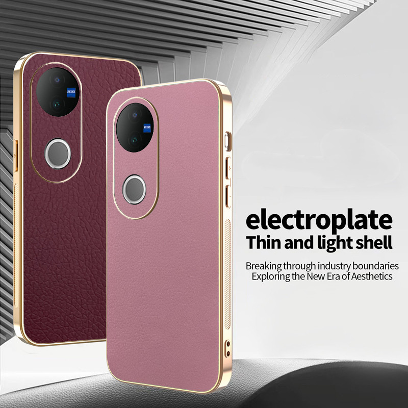 Ốp Lưng Cho Vivo V50 Da Màu Trơn Thanh Lịch Siêu Mỏng TPU Mạ Điện Edge Vỏ Điện Thoại Chống Sốc