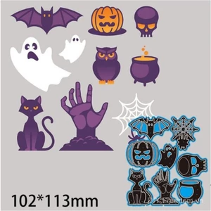 Khuôn cắt Halloween hình mèo ma, dơi, mạng nhện, khuôn cắt bằng thép carbon, khuôn dập nổi DIY, khuôn khắc, sổ lưu niệm, nghệ thuật giấy cho trẻ em