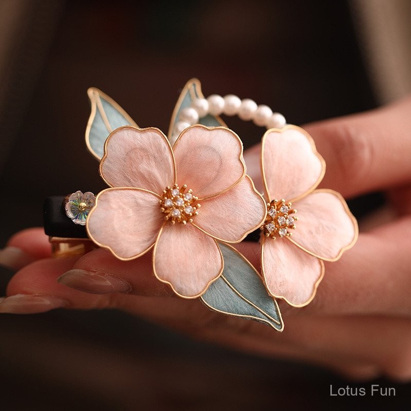 Kẹp tóc hoa nhung lụa kiểu Trung Quốc mới, gỗ đàn hương, hoa quấn thủ công, phụ kiện Hanfu retro cho nữ