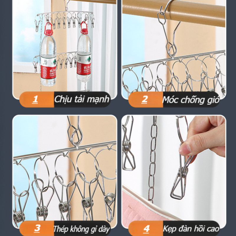 Giá đỡ tất bằng thép không gỉ,Giá phơi quần áo chống gió Kẹp tất Móc treo đồ lót Tất giữ 2/3/4 tầng