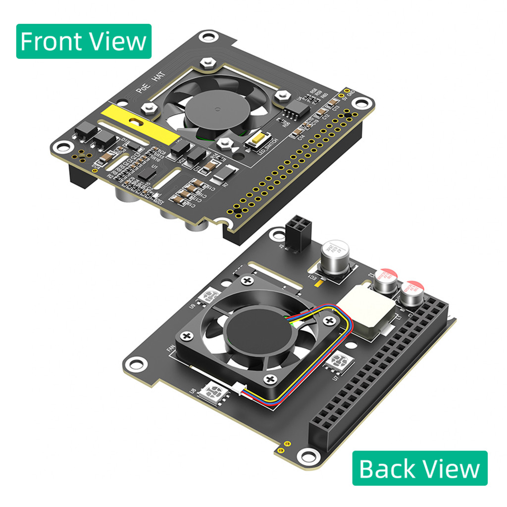 Jmt Cho Raspberry Pi 5 PoE HAT Vỏ Nhôm Mô Đun Máy Tính 5 Nguồn Qua Ethernet HAT 5V 5A 25W Đầu Ra Có Quạt Làm Mát