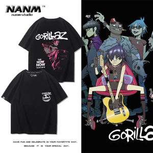 Street Fighter Gorillaz Ban Nhạc Áo Thun Tay Ngắn Nam Nữ Cặp Đôi Hoạt Hình Mỹ Cao Cấp Phong Cách Rock ins Nửa Tay