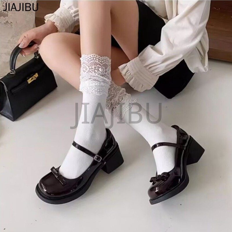 Size 34-42 Giày Công Chúa Cosplay Giản Dị Phong Cách Pháp Cổ Điển Giày Nữ Size Lớn Giày Đi Học Gót Dày Màu Đen Mũi Tròn Chống Trượt Phong Cách Đại Học Anh Quốc Korean Fashion Lolita Bow Platform Mary Jane Doll Shoes Giày Da Nhỏ Đồng Phục Y2K JK Nhật Bản