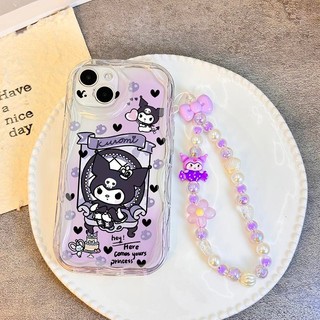 Cinnamoroll Kuromi Melody Ốp Lưng Tương Thích Cho iPhone 15 16 13 Pro 16E 14 11 12 Pro Max 13 Mini 16 15 14 Plus Cô Gái Hạt Hoạt Hình Dây Xích Nơ Mềm TPU Vỏ Điện Thoại